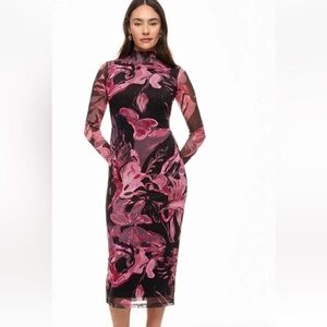 Prabal Gurung Floral Mesh Midi Dress